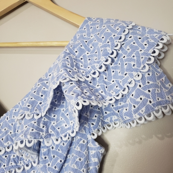 Del Lago Large NWT 100% Cotton Blue White Cap Sleeve Cottagecore Lace Midi Dress - Picture 3 of 12